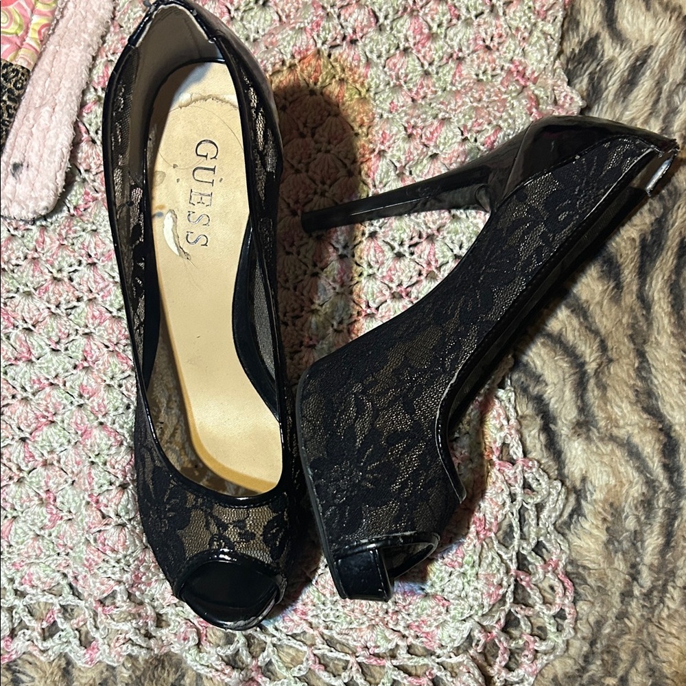 Guess Black Lace Stiletto Heels